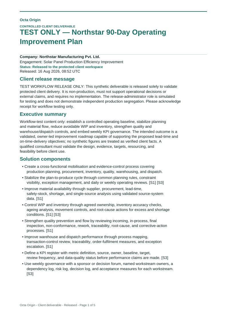 First page of the synthetic Northstar governed client deliverable